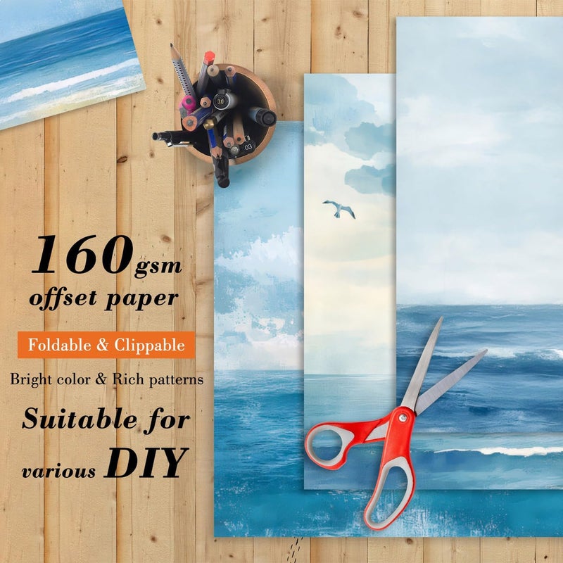 EAMOTOL Blue Sea Scrapbooking Paper Pad - 24 Sheets 6-inch Aesthetic Patterned Decorative Collage Decoupage for Wrapping Folded Cardstock Supplies Gift Cardstock DIY Crafts Scrapbook Photo Album - Image 4